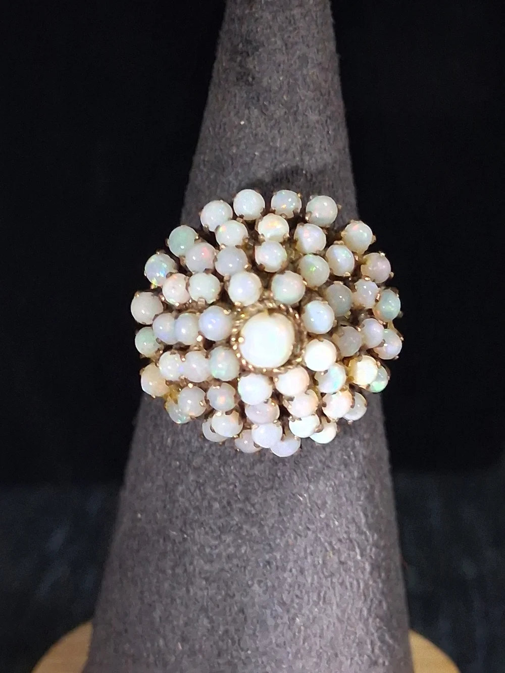 Vintage 14K Gold Opal Cluster Dome Ring - Mid-Century Thai Princess Style